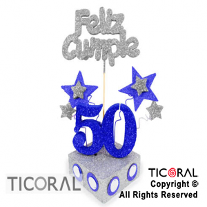 ADORNO TAMBOR GRANDE 50 AOS F/CUMPLE TEL 50 AZUL BASE PLATA x 1